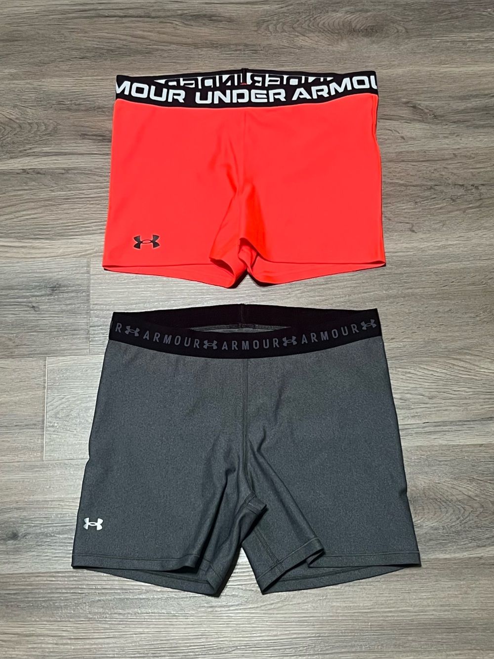 2 Under Armour Women's Large Compression Bike Shorts Gray Pink Training Gym Lot